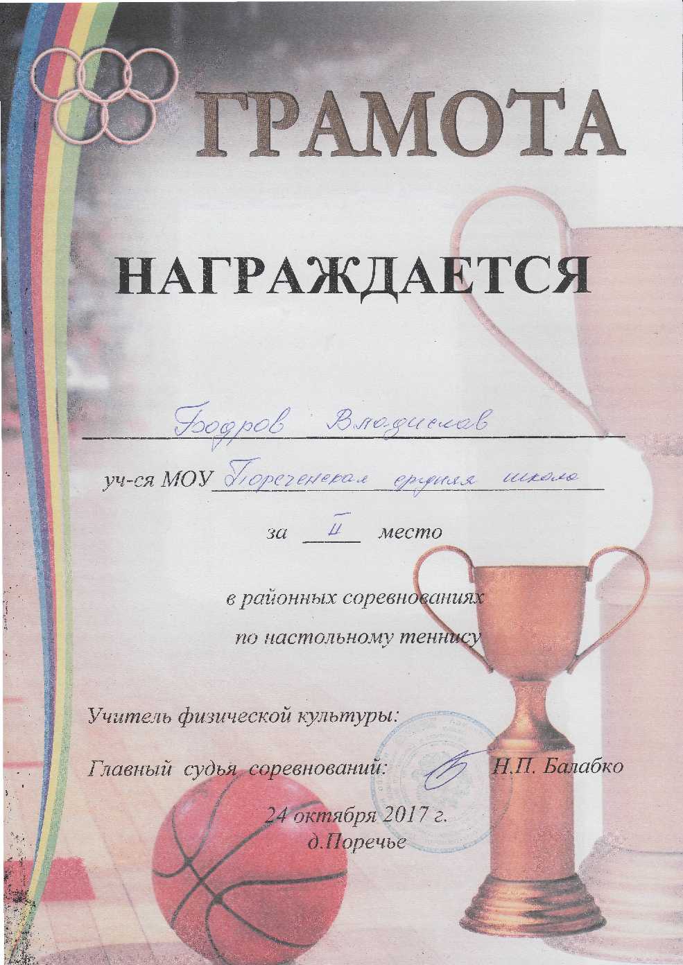 Настольный теннис. Бодров Владислав.