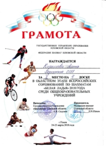 Шахматы. 2-е место.