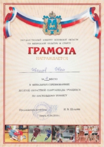 Настольный теннис. Иванов Иван.